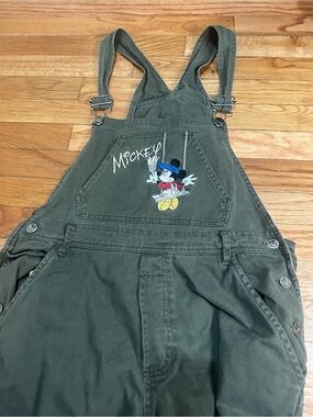 Vintage Mickey Unlimited Green Overalls‎ Embroidered Disney 90s Large EUC